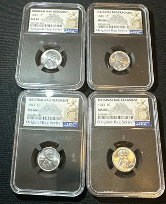 🥵Lot of 4 1943 1C Lincoln Steel Cent NGC Graded MS66 with Original Bag Frag - Image 1 of 4