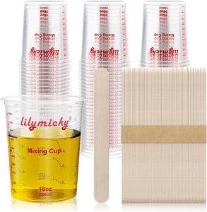 16 Oz Plastic Mixing Cups, 50 Pack 16 Oz (500Ml) Disposable Measuring Cups with  - Picture 1 of 11