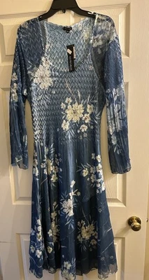 Nuevo con etiquetas Vestido Midi Komarov Charmeuse Chifón Antiguo Floral Cuello Redondo XLarge $358 Foto 1 de 4