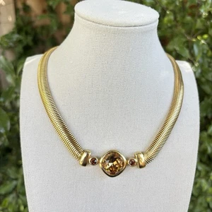 Seltene Vintage Christian Dior Gold Schlangenkette Halskette Bernstein Kristall 17" - Bild 1 von 14