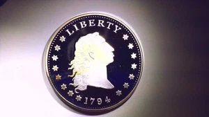 SILVER PLATED 1794 LIBERTY COIN, 40mm SILVER PLATED, STAMPED COPY FANTASY - Picture 1 of 3