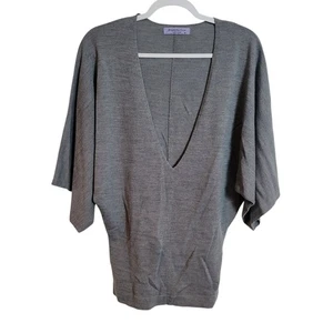 Brunella Gori Merino Wool Batwing Sleeve Deep V Neck Sweater Womens M Gray Italy - Picture 1 of 11