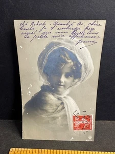 Vintage RPPC Postcard, Beautiful Girl, French Stamp on Obverse - Picture 1 of 2