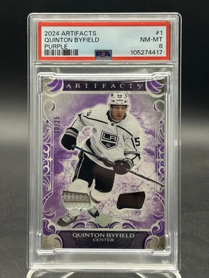 Quinton Byfield 2024 Upper Deck Artifacts Purple Materials /25 LA Kings PSA8 CP4 - Image 1 of 2