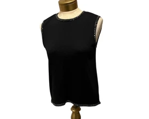 Neiman Marcus Black Sleeveless Knit Top Beaded Trim & Keyhole Back Size Small - Picture 1 of 13