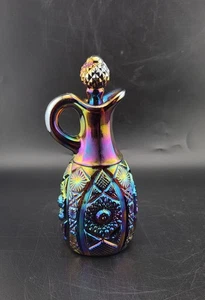 Vintage Imperial schillernd lila Karneval Glas Kruzifix Flasche mit Stopfen 7" - Bild 1 von 16