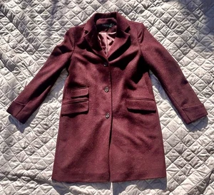 LAUREN Ralph Lauren Reefer Wool Blend Coat in Burgundy Women’s Size 10 - Picture 1 of 7