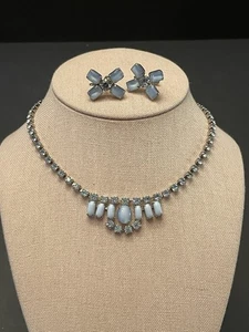 Juego de collar y pendientes gargantilla retro vintage años 50 bebé azul estrás vidrio leche - Imagen 1 de 12