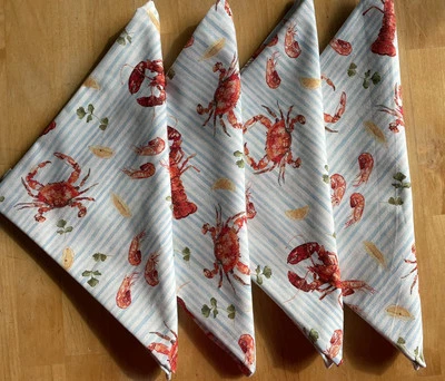 Set Of 4 Lobster Crab Print 20” Handmade Dinner Napkins - Image 1 of 4