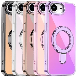For iPhone 16e Phone Case Transparent Chrome Rotaional Magnetic Ring Stand Cover - Picture 1 of 19