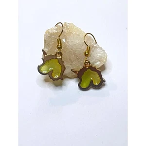 Einhorn Ohrhänger grün gelb 14K vergoldet - Fantasy Feenschmuck - Neu - Bild 1 von 10