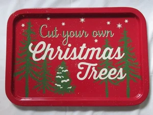 Etikett 2014 rotes Zinn Tablett ~ Schneiden Sie Ihren eigenen Weihnachtsbaum ~ 15,5 x 11 Zoll - Bild 1 von 3
