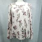 ANGVNS Womens Soft Pink Floral Bell Sleeved Lace Up Top L Spring Summer