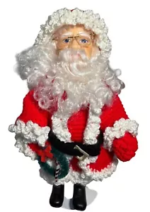 Handcrafted Crochet Santa Claus Doll With Wreath Candy Cane 14" Tall w/ Stand - Picture 1 of 8