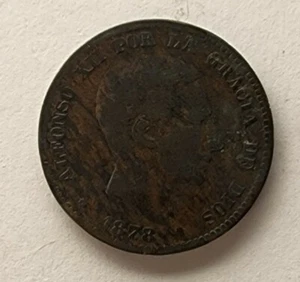 SPANIEN Zehn Centimos 1878 Bronzemünze Alfons XII KM # 675 - Bild 1 von 2