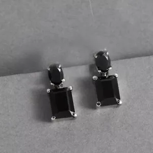 2.Ct Oval Cut Black spinel Solitaire Women Stud Earring in Sterling silver - Picture 1 of 5