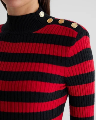 Nuevo EXPRESS Novedad Botón Rayas Simulado Cuello Top Suéter S L Foto 1 de 2