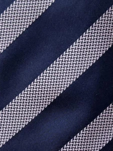 Corbata de seda a medida BOSS Hugo Boss azul marino blanco a rayas Italia 601/4 x 3 - Imagen 1 de 5