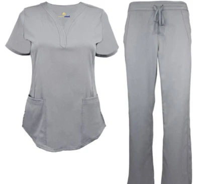 Conjunto de exfoliante de enfermería médica ultra suave elástico cuello caído 4 bolsillos para mujeres Foto 1 de 4