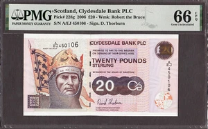 Scotland Clydesdale Bank 20 sterline 2006 Pick-228 g GIOCO PERFETTO UNC PMG 66 EPQ - Foto 1 di 2