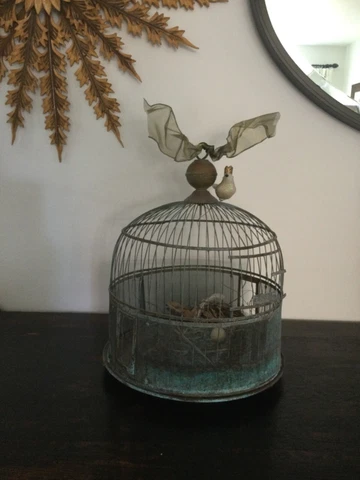 Antique Vintage Hendryx Brass/Copper Domed Birdcage Beautiful Patina Cover