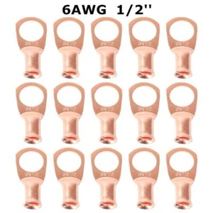 Ring Battery Cable End Copper Lugs Ring Terminal Wire Connector 50PCS 6AWG 1/2'' - Picture 1 of 6