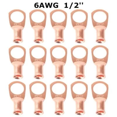 Ring Battery Cable End Copper Lugs Ring Terminal Wire Connector 50PCS 6AWG 1/2'' - Image 1 of 4