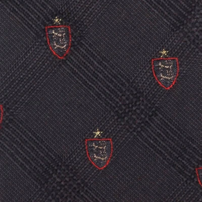 JOHN VARVATOS Dark Gray Royal Crest on Plaid Men's Silk Wool Skinny Neck Tie - Image 1 of 4
