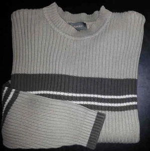 Banana Republic Sweater Pullover Casual L Tan with Olive White Stripe c1622 - Picture 1 of 4