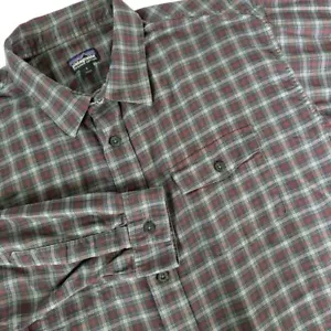 Patagonia Flannel Shirt Men's L Double Flap Pockets Gray Red Plaid Outdoors - Picture 1 of 9