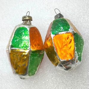 2 Antique Vintage Glass Christmas Ornaments Xmas Tree Decorations Old Lanterns - Picture 1 of 6