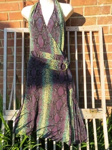 Karen Millen snake print purple halterneck dress with pleated side detai UK 8/10 - Picture 1 of 4