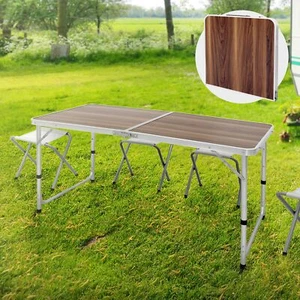 Tavolo da campeggio pieghevole in alluminio 120cm portatile da esterno legno - Picture 1 of 10