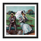 Vintage Couple Dog Man Woman Illustration Square Framed Wall Art 16X16 In