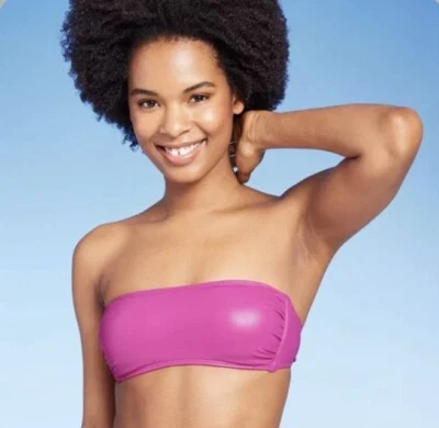 Wild Fable Women's XS Bikini Top Pink Faux Leather Bandeau New - Image 1 of 4