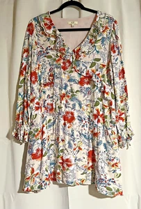 Kori America Women’s Size Large Peach Floral Ruffled Mini Dress Boho - Picture 1 of 12