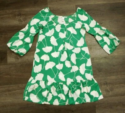 Diane von Furstenberg Green/White Lotus Leaf Print Silk Dress, Size UK8/US4 - Image 1 of 4