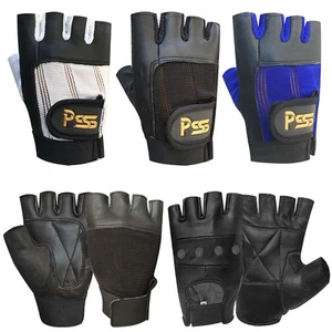 Neu fingerlose Lederhandschuhe Krafttraining Fitnessstudio Bus Fahren Radfahren Rollstuhl - Bild 1 von 24