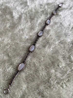 "Brazalete de eslabones de nácar y marcasita Tailandia de ley 925 7,5"" #755" Foto 1 de 4