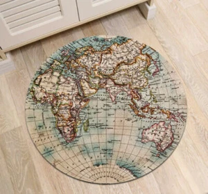 Vintage Nautical World Map Round Area Rug Best Play Mat Floor Carpet Kids Room