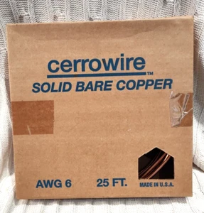 Cerrowire Solid Copper Bare Grounding Wire 25 Feet 6AWG New - Picture 1 of 7