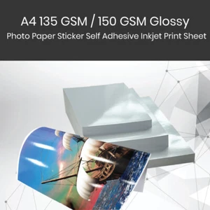 A4 135 GSM / 150 GSM Glossy Photo Paper Sticker Self Adhesive Inkjet Print Sheet - Picture 1 of 14