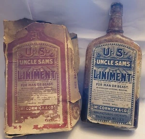 Antica bottiglia McCormick linimento dello zio Sam per uomo o medicina bestia con scatola - Foto 1 di 18