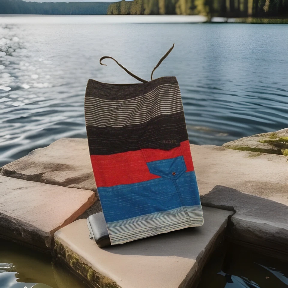 Pantalones Cortos de Tabla Marca Rusty Gris Blanco Rayas Carga Bolsillo Surfer Para Hombre 32 Foto 1 de 4