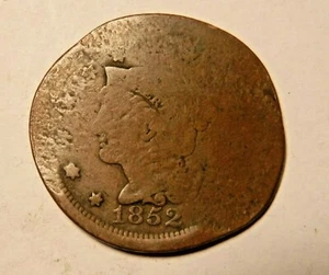 1852 U.S. Large Cent, Flatted Funeral Piece - Picture 1 of 2