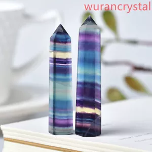 2 Stck. Geschnitzt Natürlicher Regenbogen Fluorit Quarz Kristall Obelisk Punkt Geschenk Heilung - Bild 1 von 5