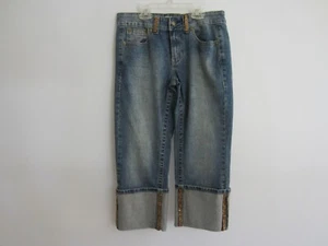 Jeans donna vintage BISOU BISOU denim capri lavati con polsini taglia 8 - Foto 1 di 5