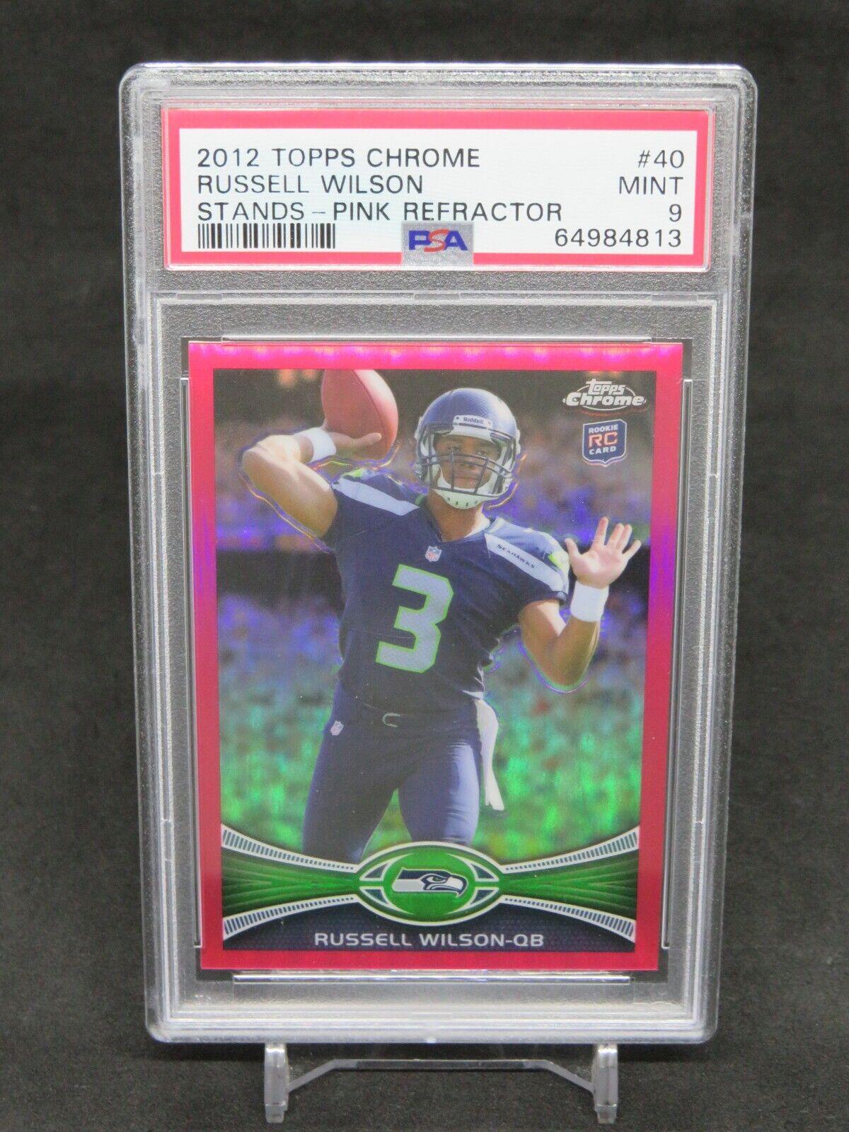 2012 TOPPS CHROME RUSSELL WILSON STANDS PINK REFRACTOR RC /399 PSA 9 SEAHAWKS KV