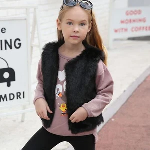 Winter Girls Kids Children Faux Fur Short Sleeveless Coat Vest Waistcoat Outwear - Picture 1 of 26