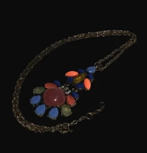 Statement-Halskette mit Anhänger Vintage bunt antik goldfarben - Bild 1 von 7